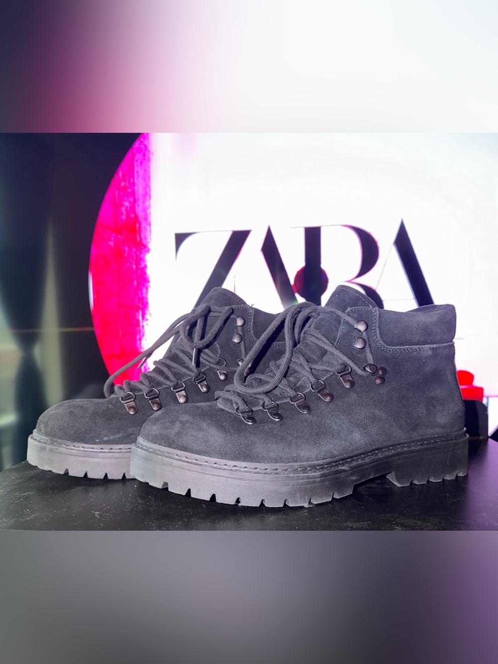 Zara Men’s Black Suede Lace-Up Lug Boots sz 42 (9 us)